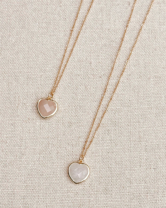 Semi-Precious Heart Charm Gold Necklace