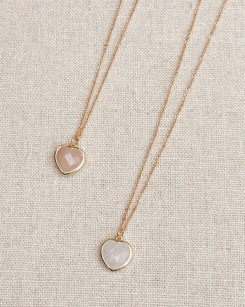 Semi-Precious Heart Charm Gold Necklace