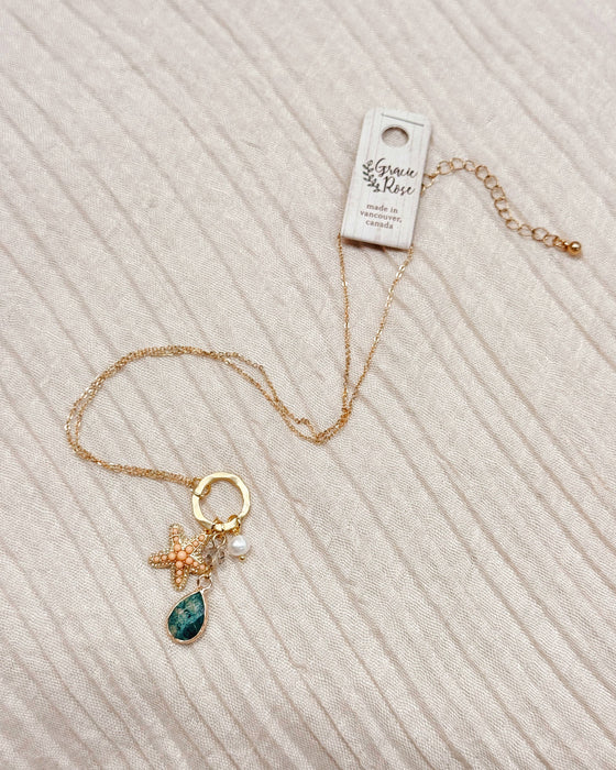 Gold Starfish Cluster Charm Necklace