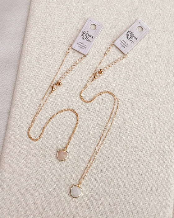 Semi-Precious Heart Charm Gold Necklace