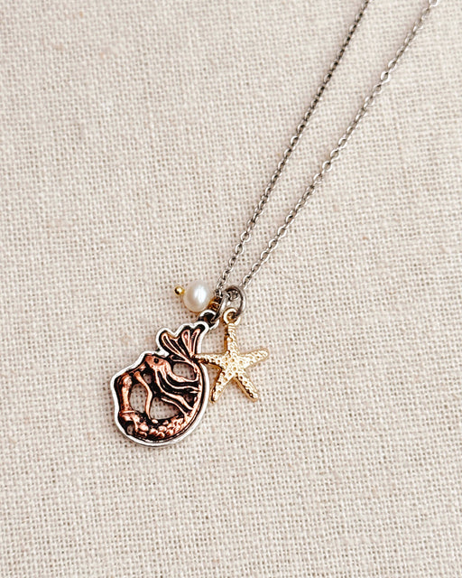 Pearl Mermaid Cluster Charm Necklace