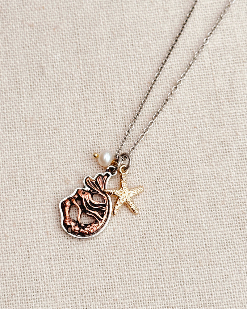 Pearl Mermaid Cluster Charm Necklace