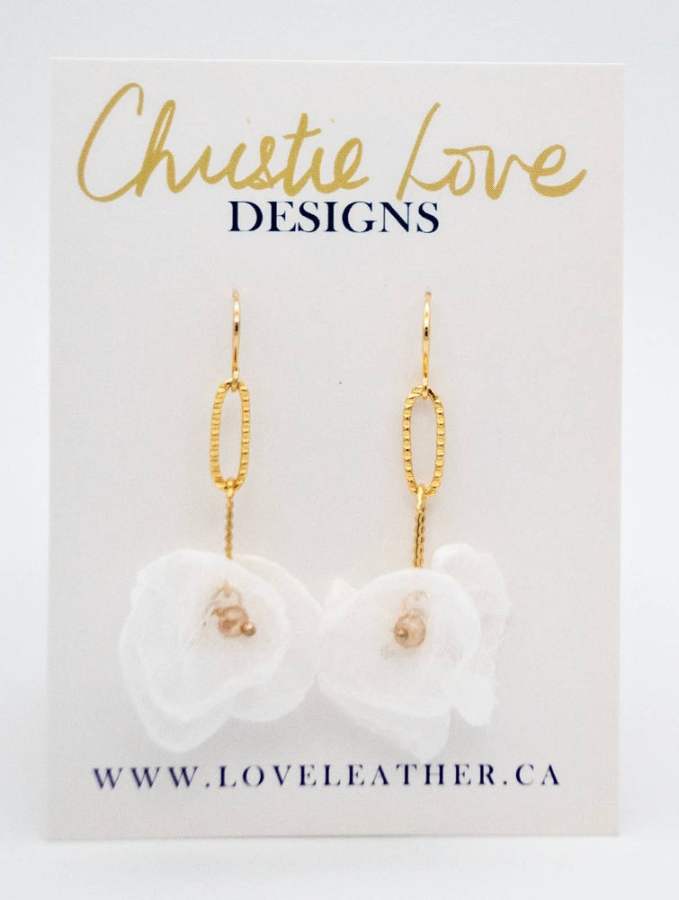 "London"- Gold and White floral earrings- Hypoallergenic