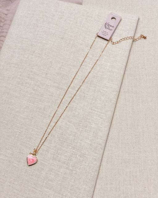Pink Love Heart & Pearl Charm Necklace