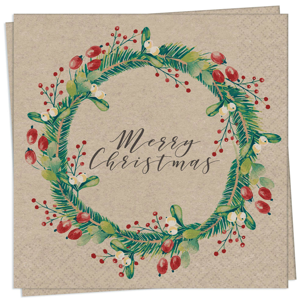 Holiday Wreath Naturals Luncheon Napkin