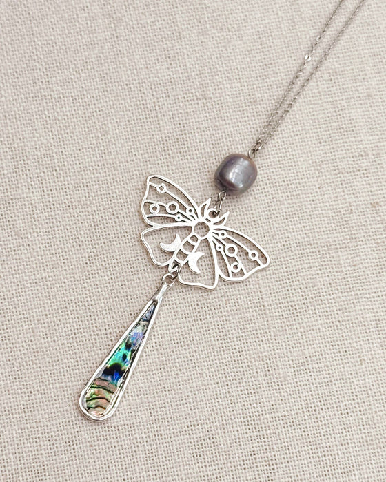 Night Moth Abalone Pendant Necklace