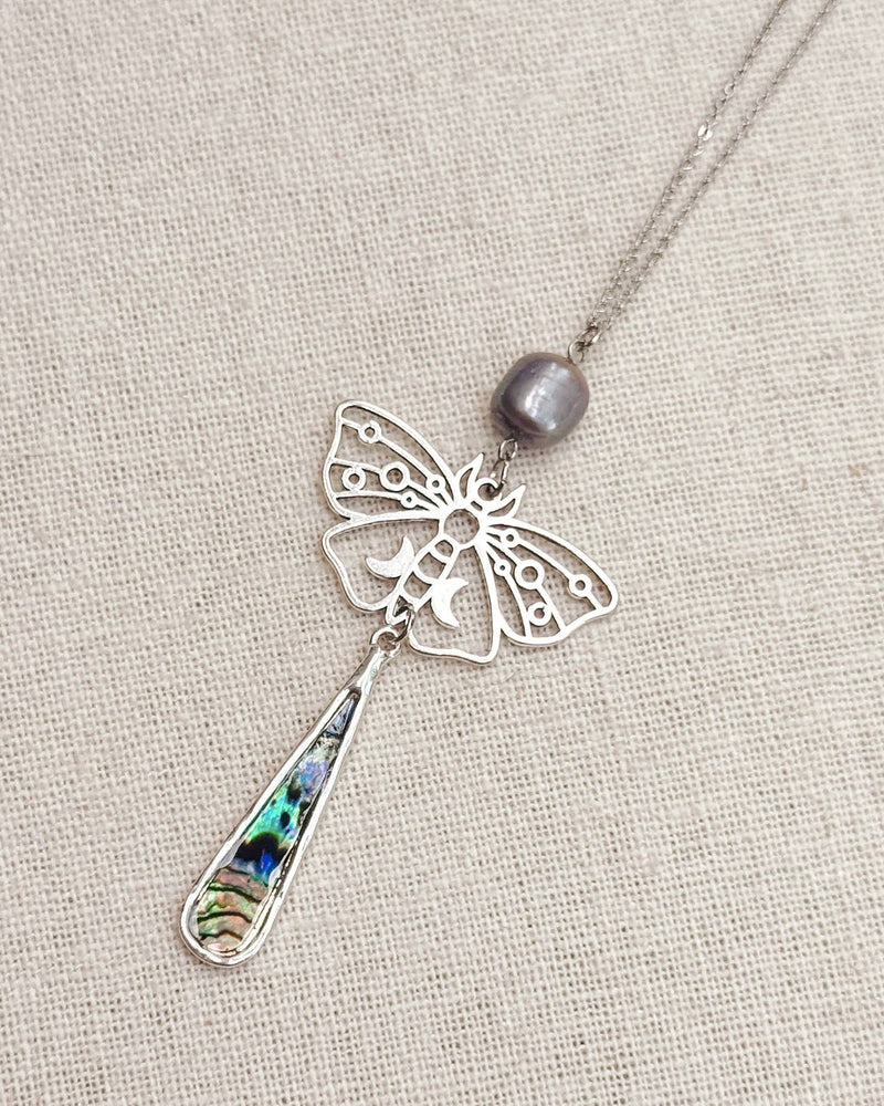 Night Moth Abalone Pendant Necklace