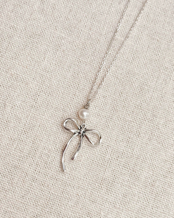 Bow Pearl Pendant Necklace – Gold, Rose Gold & Silver