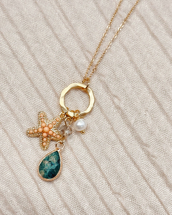 Gold Starfish Cluster Charm Necklace