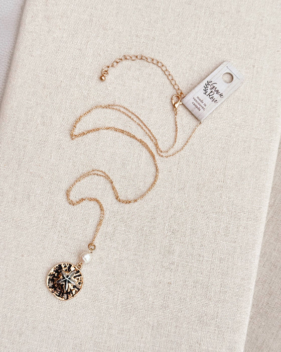 Gold Pearl Sand Dollar Beach Pendant Necklace