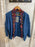 Lockport cardigan Indigo with multi coloured trim