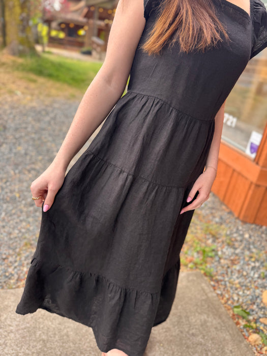 Panelled Linen tiered Summer Dress 4522
