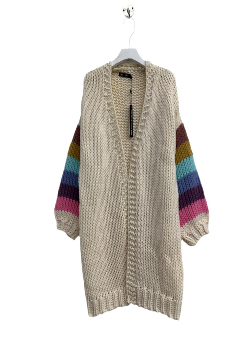 Shiloh Long Cardigan with Striped Sleeves