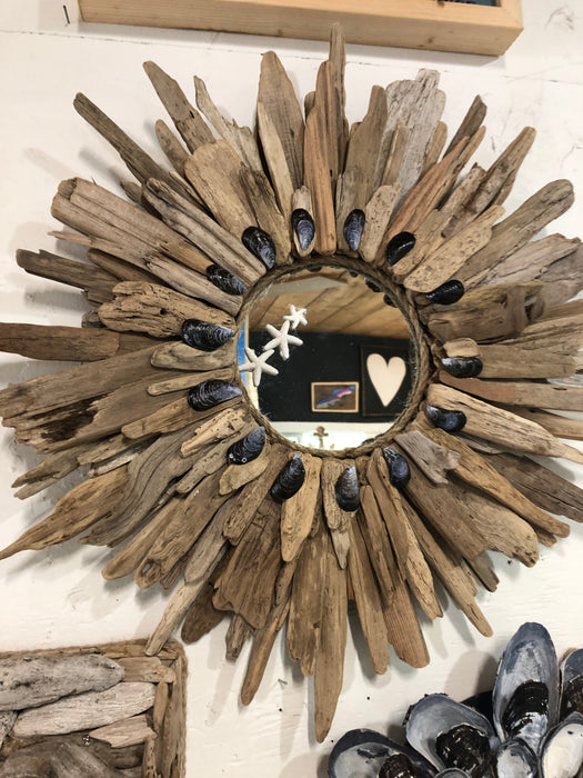 Large Sunburst mirror with starfish