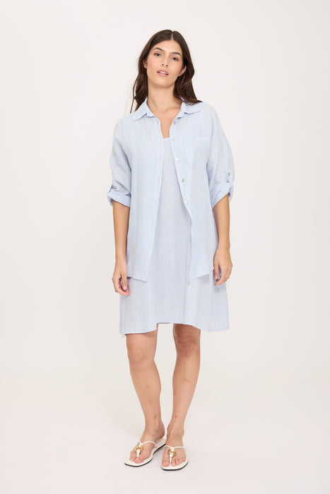 One Pocket Loose Linen Blouse 0361