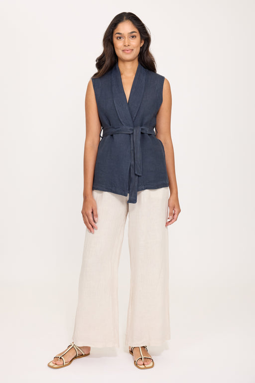 Shawl Collar Linen Vest 0386