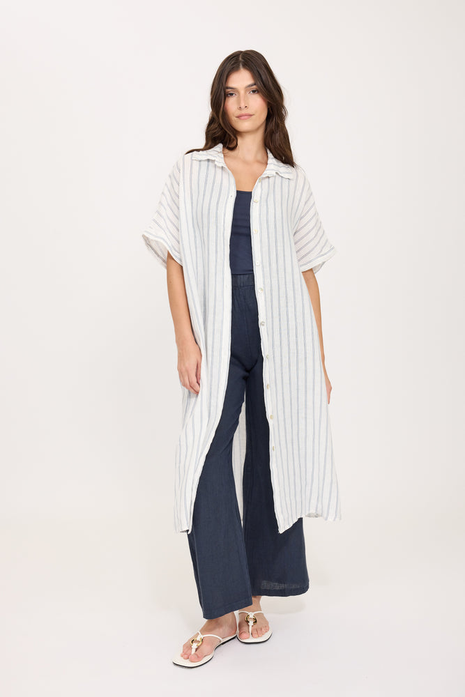 Short Sleeve Linen Blouse Dress 0358