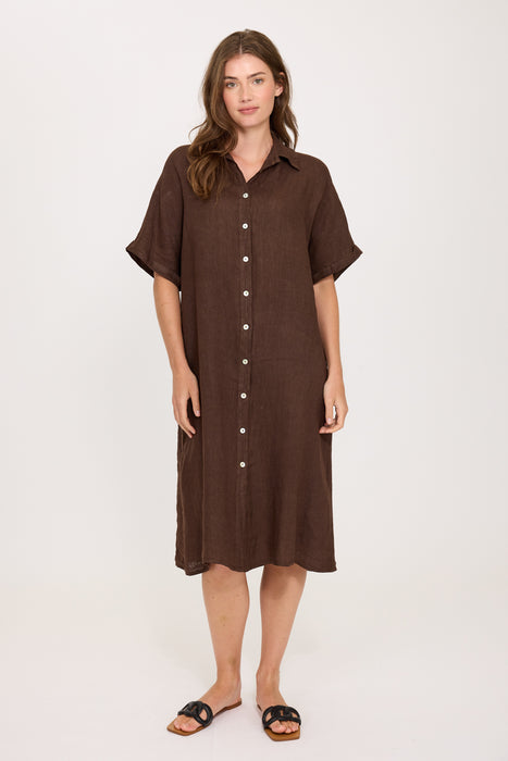 Short Sleeve Linen Blouse Dress 0358