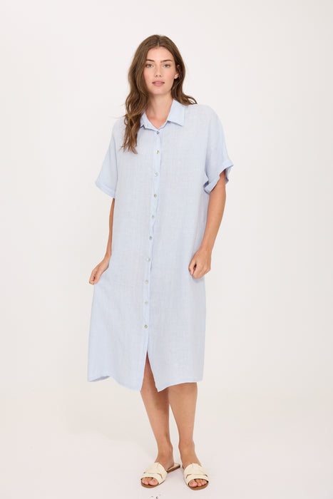 Short Sleeve Linen Blouse Dress 0358