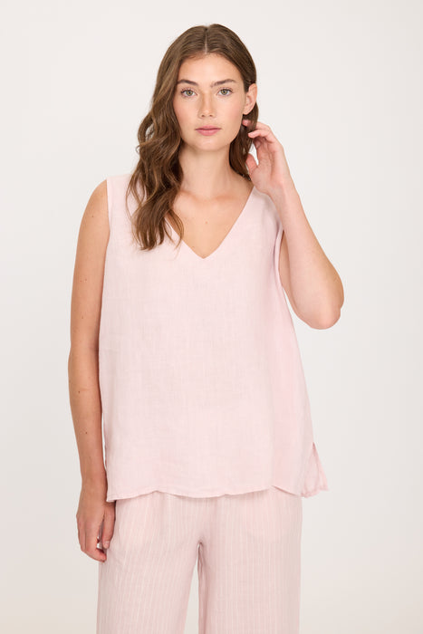 Sleeveless V-Neck Linen Top 0357