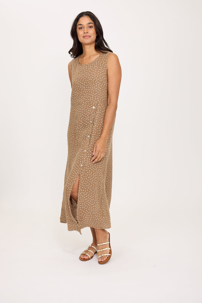 Sleeveless Side Button Linen Dress 25063