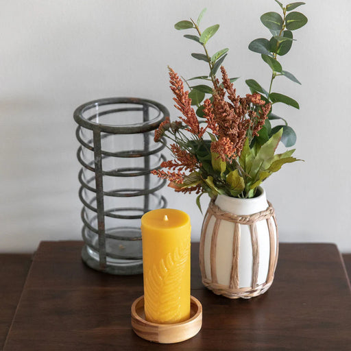 Simple Fern Bees wax Pillar Candle 6.5”x2.5”