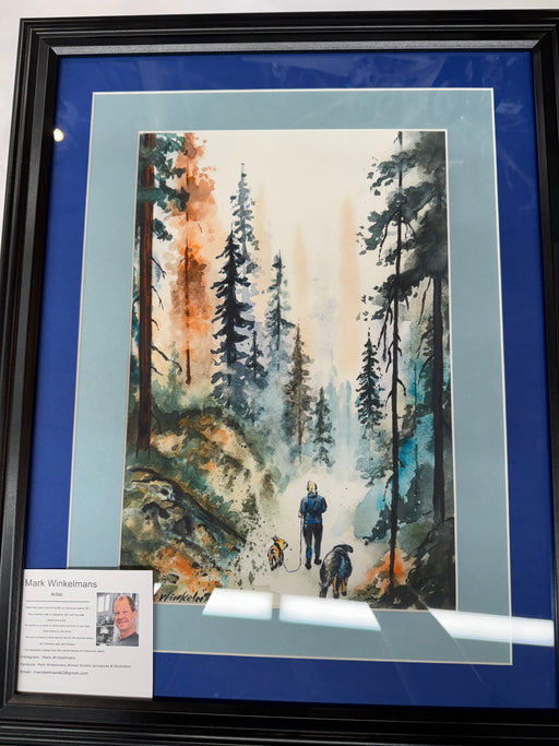 Framed Mark Winklemans walk in the mist with the dogs