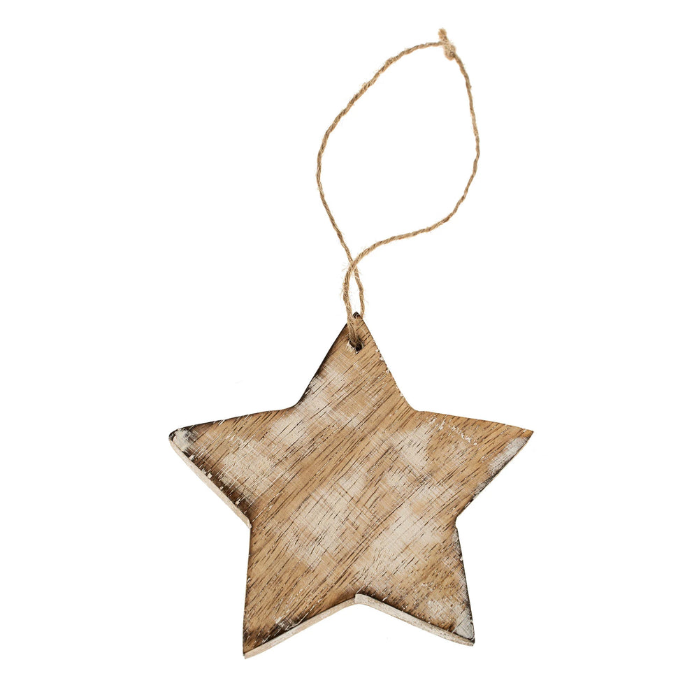 Wooden Star Ornament, Whitewash 3030