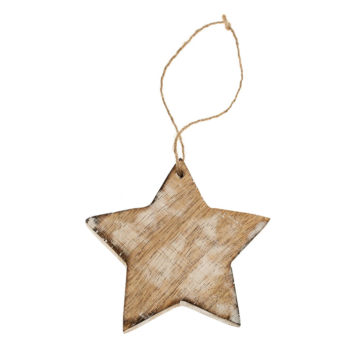 Wooden Star Ornament, Whitewash 3030