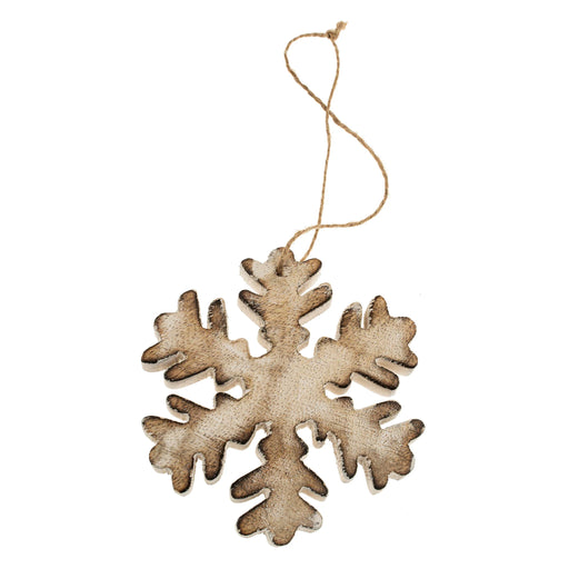 Wooden Fluffy Snowflake Ornament S, Whitewash 3035