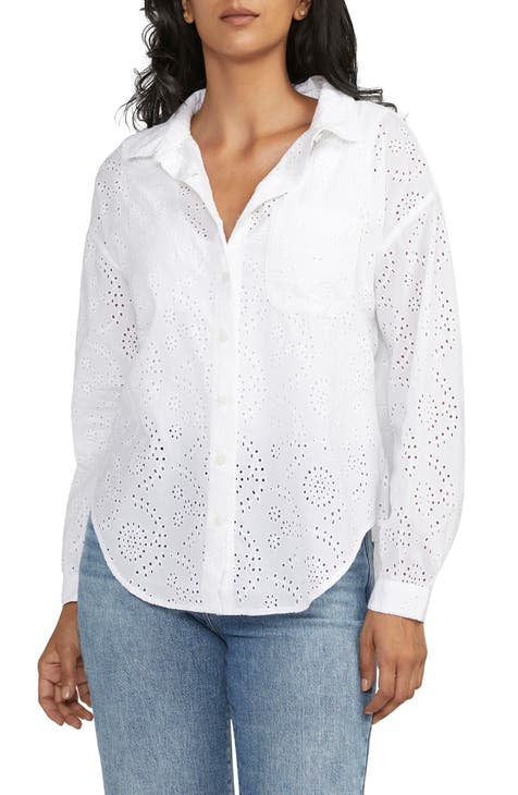 Eyelet Relaxed Button Down Shirt
