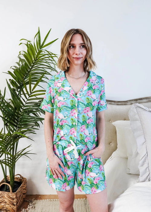 PJ Short Sleeve Button Up/Short Set Bamboo Tropic Like Its Hot