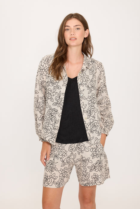 Roses Slim Linen Blouse 0371