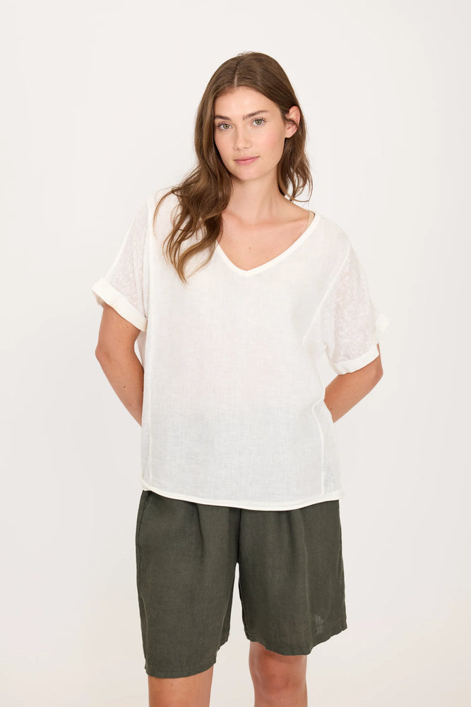 Short Sleeve V-Neck Linen Top 4787
