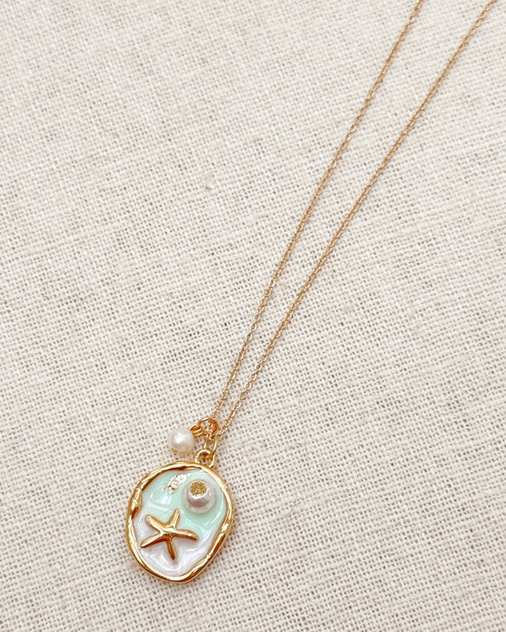 Starfish & Pearl Beach Charm Gold Necklace
