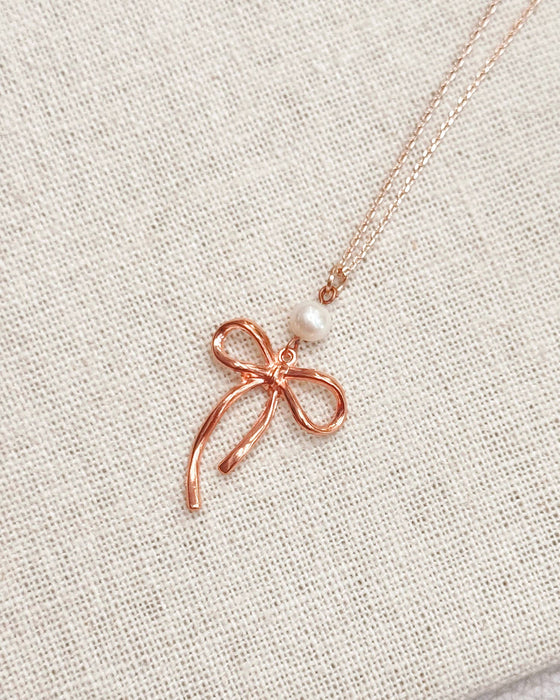 Bow Pearl Pendant Necklace – Gold, Rose Gold & Silver