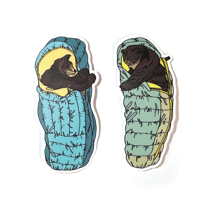 Sleeping Bear Sticker with Blue Seeping Bag