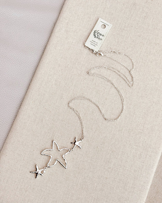 Silver Dancing Starfish Pearl Charm Necklace