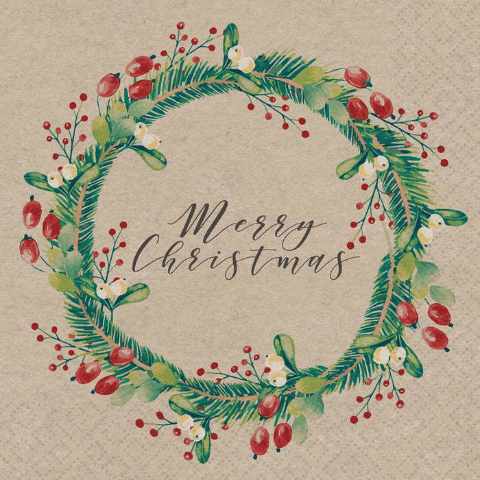 Holiday Wreath Naturals Luncheon Napkin
