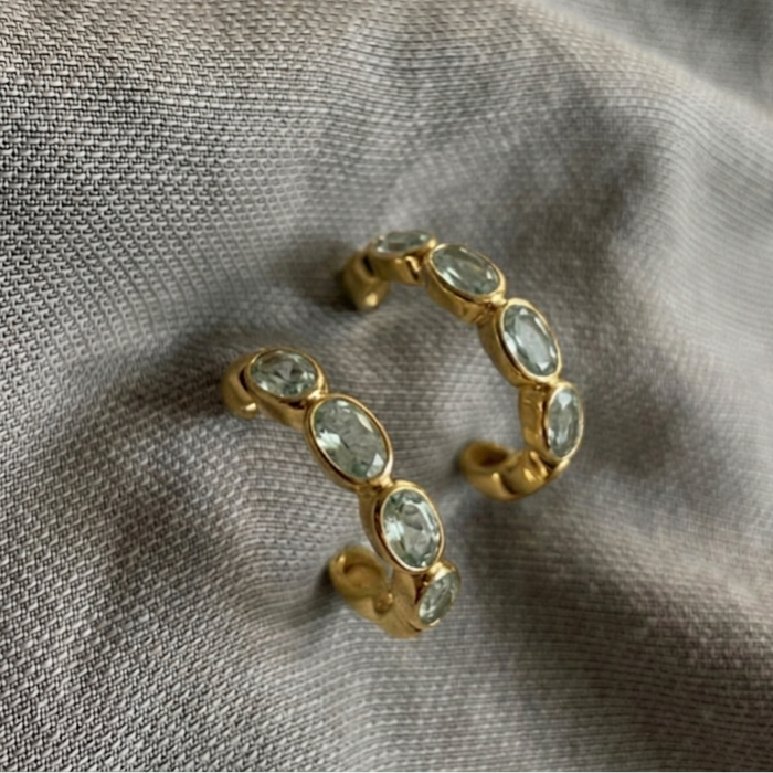 Shine Hoops | Green Amethyst & Gold