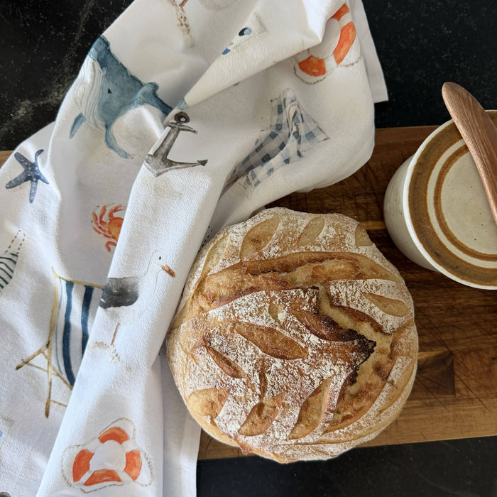 Seaside cotton flour sack tea towel