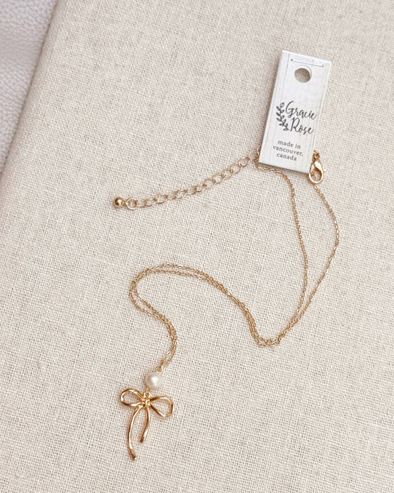 Bow Pearl Pendant Necklace – Gold, Rose Gold & Silver