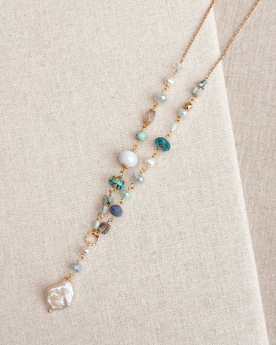Gold Pearl & Mixed Stone Beaded Drop Necklace