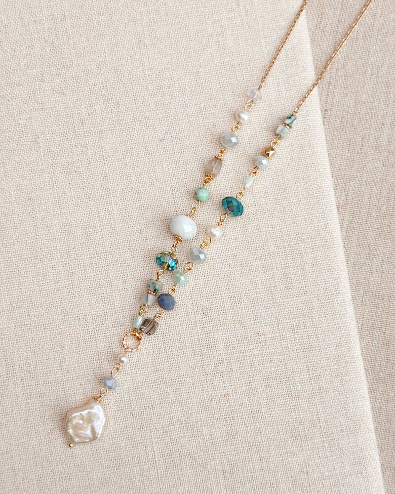 Gold Pearl & Mixed Stone Beaded Drop Necklace