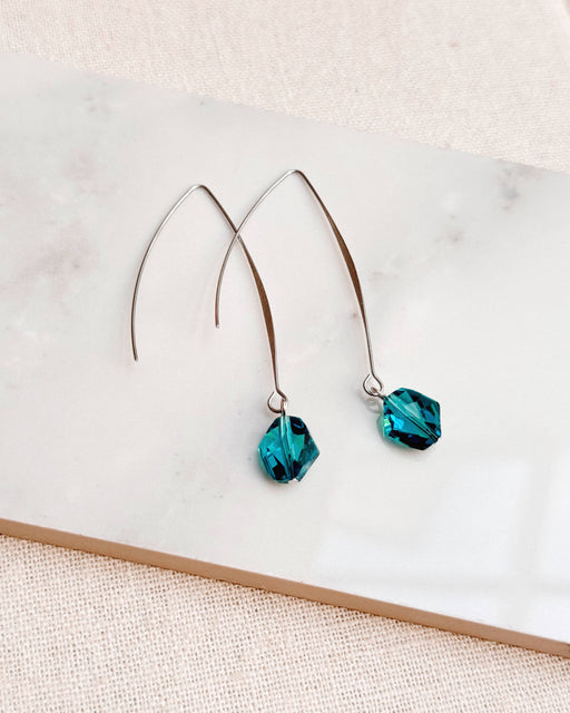 Blue Zircon Swarovski Crystal Long Thread Through Earrings
