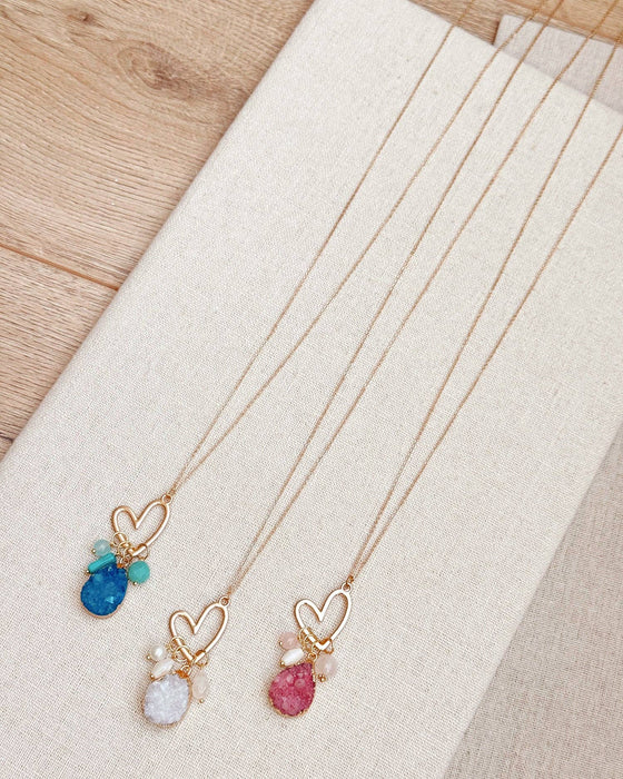 Colorful Druzy Quartz Cluster Heart Pendant Necklace