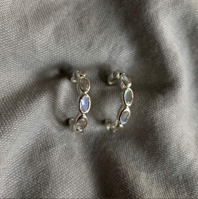 Shine Hoops | Moonstone & Silver