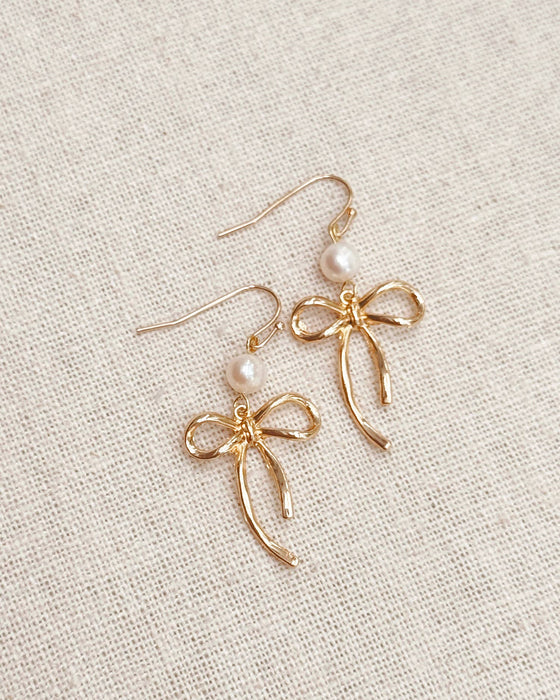 Bow Pearl Drop Earrings – Gold, Rose Gold & Silver