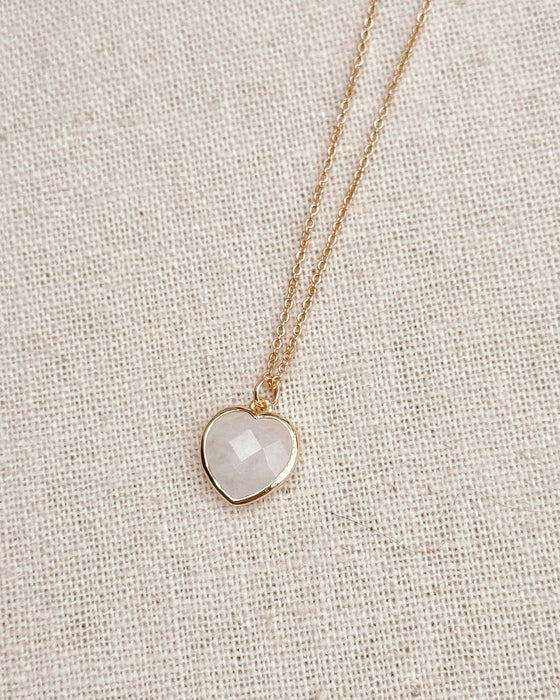 Semi-Precious Heart Charm Gold Necklace