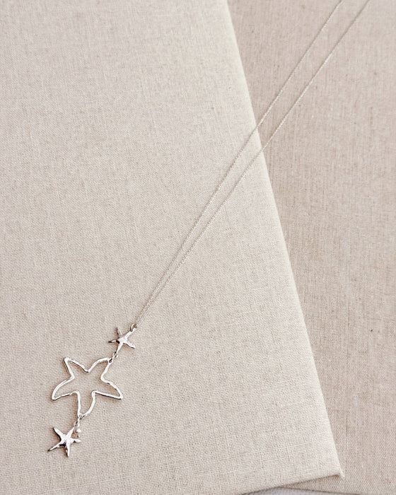 Silver Dancing Starfish Pearl Charm Necklace